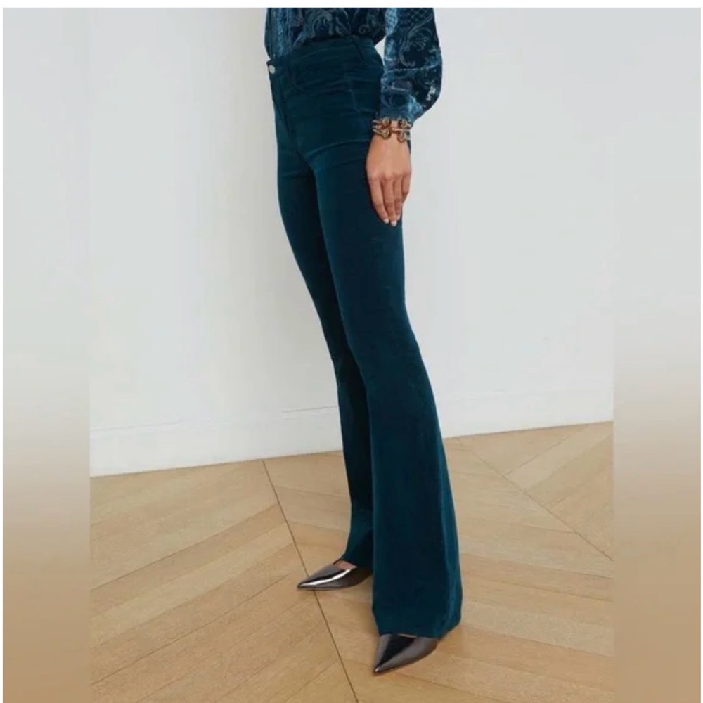 L’Agence Marty High Rise Flare Jeans Rich Teal Velvet Long Sz 28